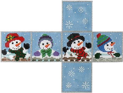 Snow Family Cube Ornament Painted Canvas Susan Roberts Needlepoint Designs, Inc.  - 1