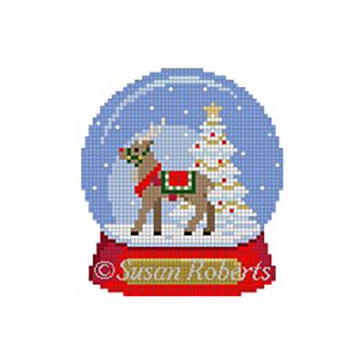 Snow Globe Reindeer Painted Canvas Susan Roberts Needlepoint Designs Inc. 
