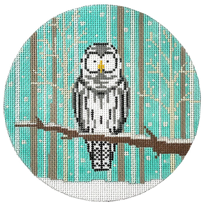 Snow Owl Round Painted Canvas The Meredith Collection 