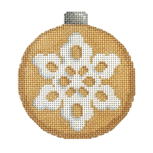 Snowflake 2 on Gold Ball Ornament Painted Canvas Associated Talents 