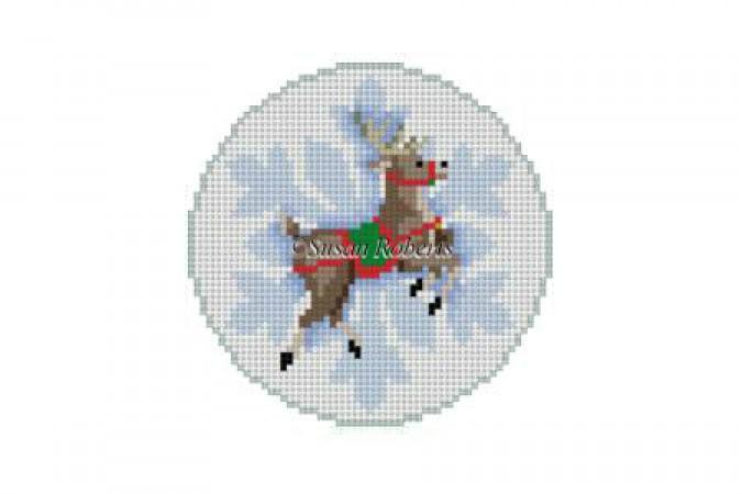 Snowflake Flying Reindeer Ornament Painted Canvas Susan Roberts Needlepoint Designs Inc. 