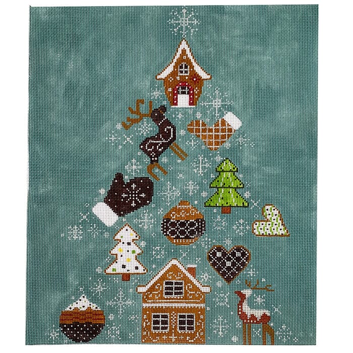 Snowflake Gingerbread Tree Painted Canvas Alice Peterson Company  - 1