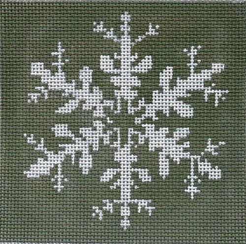 Snowflake - Green Background Painted Canvas CBK Needlepoint Collections 