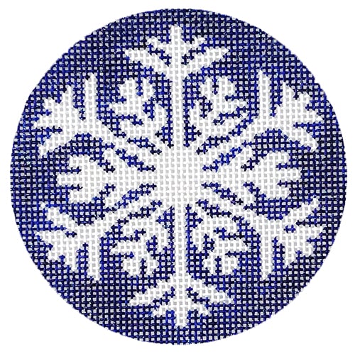 Snowflake on Navy Round Painted Canvas Vallerie Needlepoint Gallery  - 1