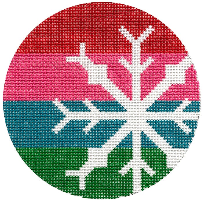 Snowflake on Stripes Ornament Painted Canvas Lauren Bloch Designs  - 1