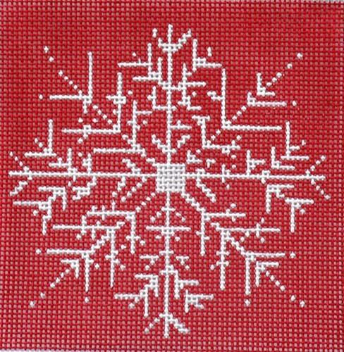 Snowflake - Red Background Painted Canvas CBK Needlepoint Collections 