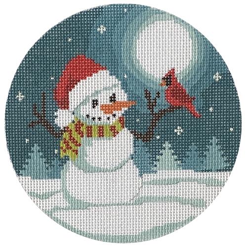 Snowman and Cardinal Midnight Round Printed Canvas KCN Designers 