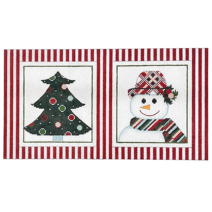 Snowman and Christmas Tree Painted Canvas Alice Peterson Company 
