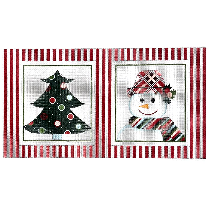 Snowman and Christmas Tree Painted Canvas Alice Peterson Company  - 1