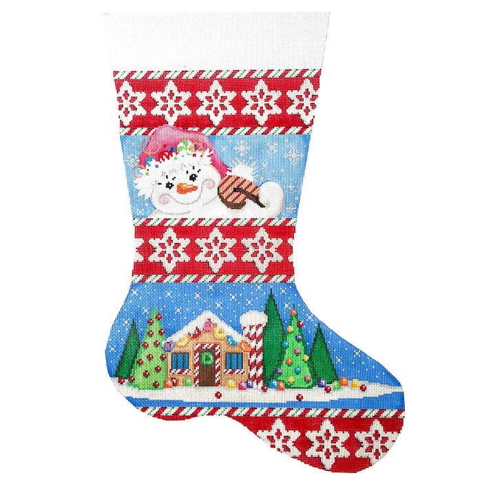 Snowman and Gingerbread House Stocking Painted Canvas Associated Talents 