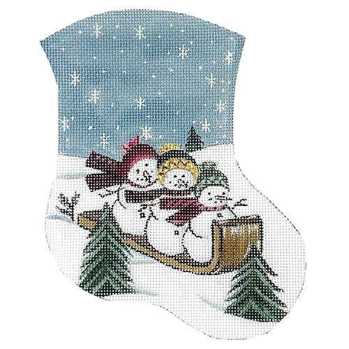 Snowman and Sled Mini Sock LK Painted Canvas Danji Designs  - 1