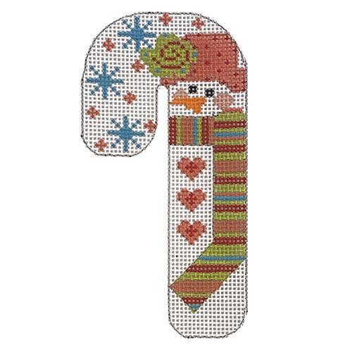 Snowman Candy Cane - 3 Hearts Painted Canvas Danji Designs 