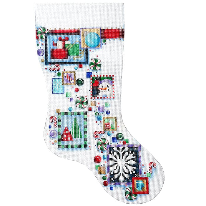 Snowman Confetti Stocking Painted Canvas Associated Talents  - 1