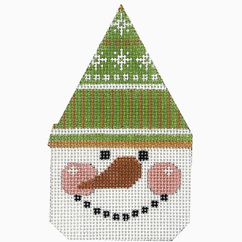 Snowman Face   Peach/Green with Snowflakes Painted Canvas Danji Designs 
