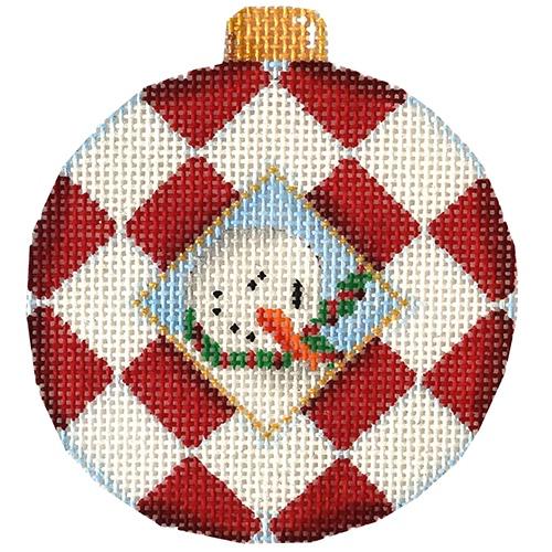 Snowman Harlequin Ball Ornament Painted Canvas Associated Talents 