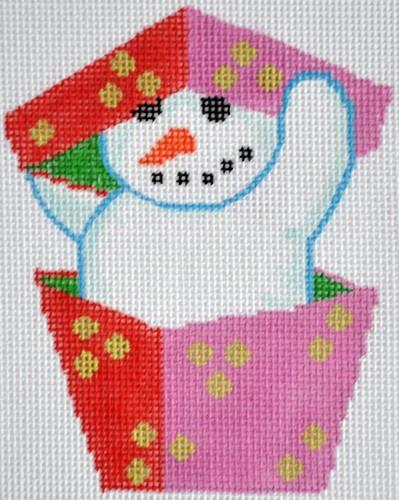 Snowman in Box Painted Canvas Labors of Love Needlepoint 