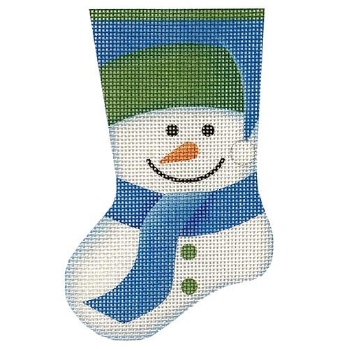 Snowman Mini Stocking/Blue and Green Painted Canvas Pepperberry Designs 