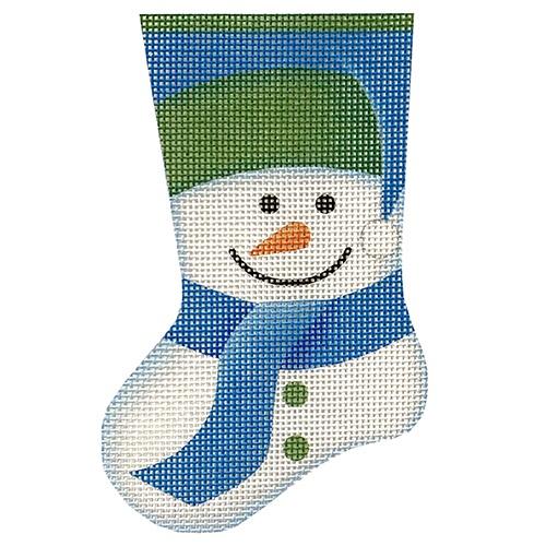 Snowman Mini Stocking/Blue and Green Painted Canvas Pepperberry Designs  - 1