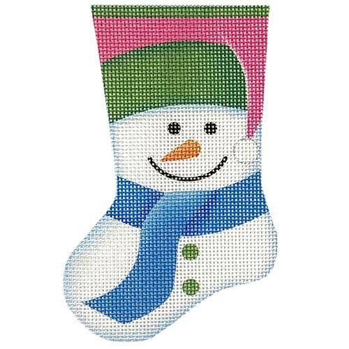 Snowman Mini Stocking/Pink and Green Painted Canvas Pepperberry Designs  - 1