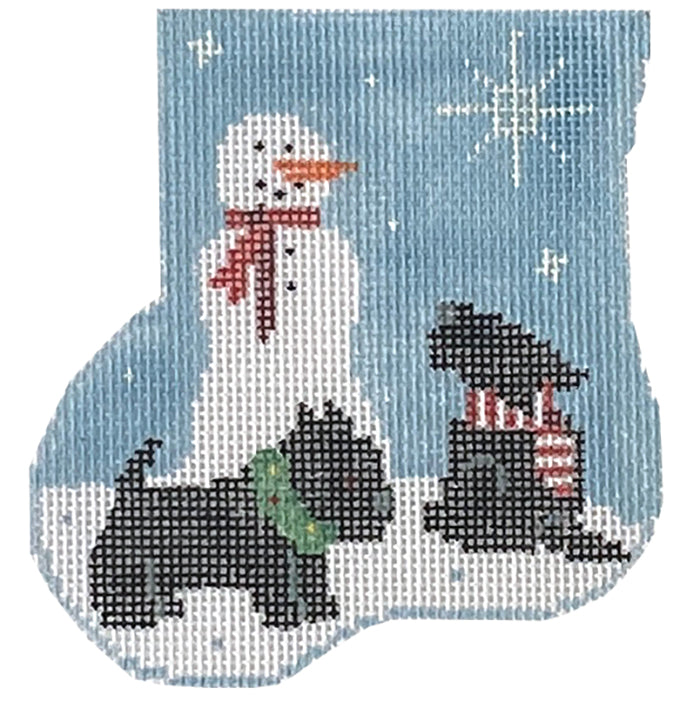 Snowman Scottie Mini Sock with Scottie Insert Painted Canvas Kathy Schenkel Designs  - 1
