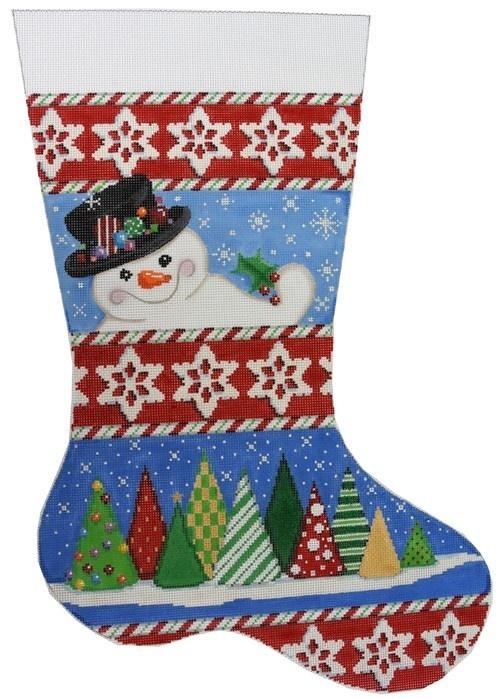 Snowman / Trees Stocking Painted Canvas Associated Talents  - 1