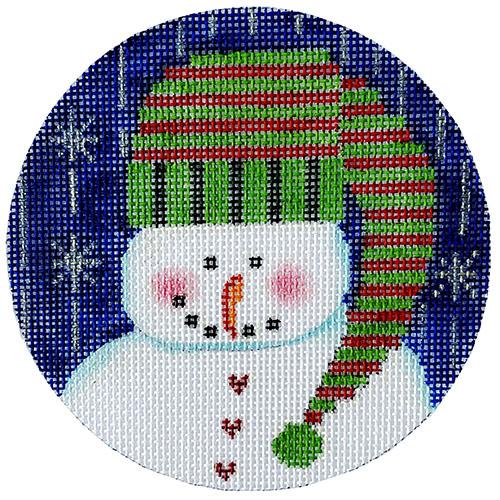 Snowman With a Heart - Green Striped Hat Painted Canvas All About Stitching/The Collection Design 