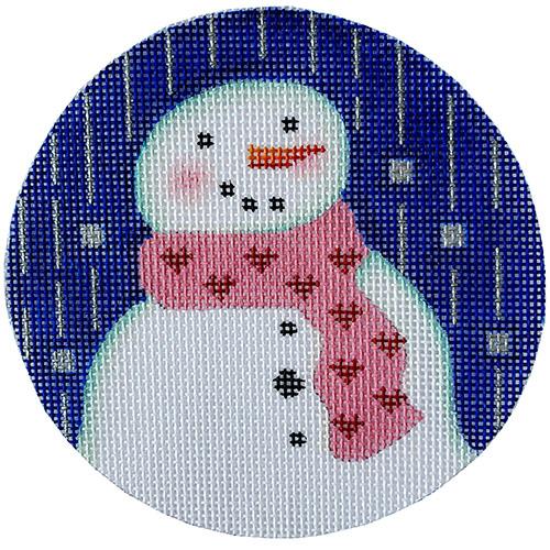 Snowman With a Heart - Pink Scarf Painted Canvas All About Stitching/The Collection Design 