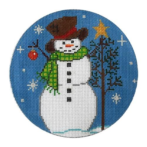 Snowman with a Tree and Ornament Painted Canvas The Meredith Collection 