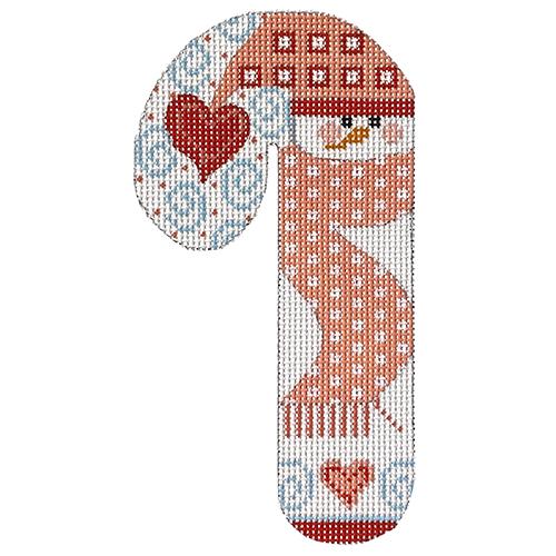 Snowman with Blue Swirls Candy Cane Painted Canvas Danji Designs  - 1