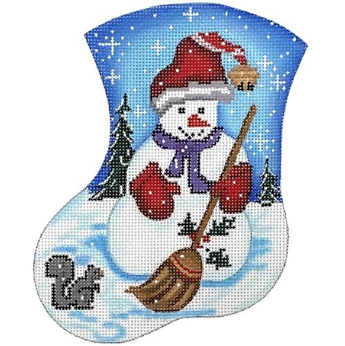 Snowman with Broom Mini Stocking Painted Canvas The Meredith Collection 