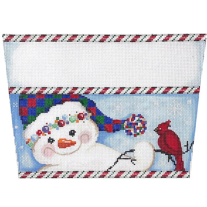 Snowman with Checked Hat Stocking Cuff Painted Canvas Associated Talents  - 1