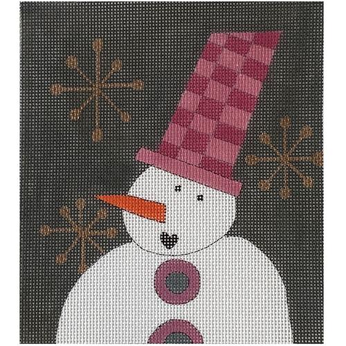 Snowman with Checkered Top Hat Painted Canvas ditto! Needle Point Works  - 1