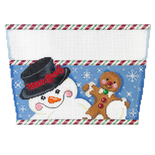 Snowman with Gingerbread Man Stocking Cuff Painted Canvas Associated Talents  - 1