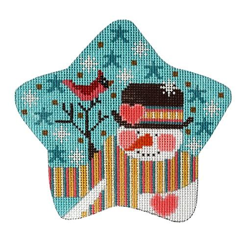 Snowman with Heart Hat Star Painted Canvas Danji Designs 