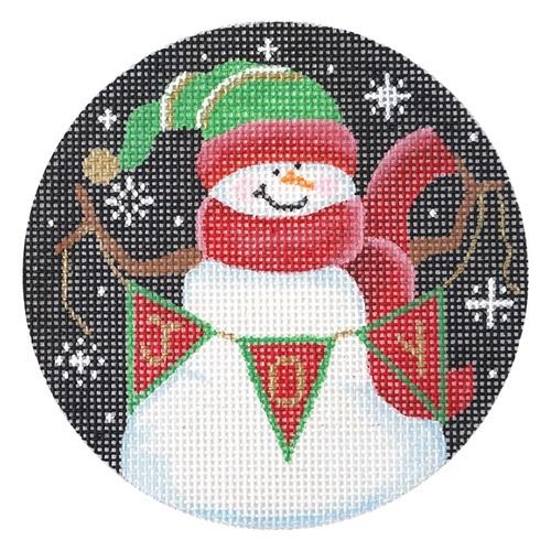 Snowman with Joy Banner, Red / Green Painted Canvas Pepperberry Designs 