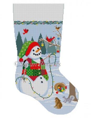 Snowman with Lights Painted Canvas Susan Roberts Needlepoint Designs Inc. 