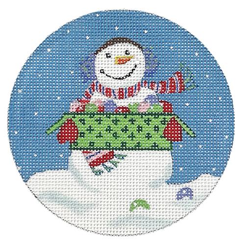 Snowman with Ornaments Painted Canvas Julie Mar Needlepoint Designs 