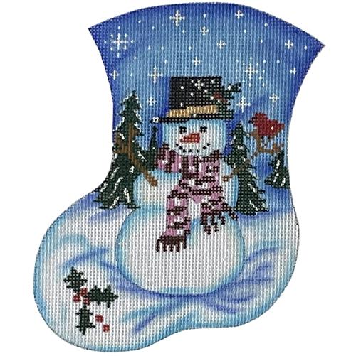 Snowman with Red Bird Mini Stocking Painted Canvas The Meredith Collection  - 1