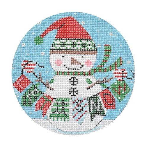 Snowman with Sign Ornament Painted Canvas Alice Peterson 