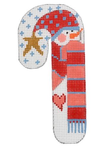 Snowman with Striped Scarf Candy Cane Painted Canvas Danji Designs  - 1