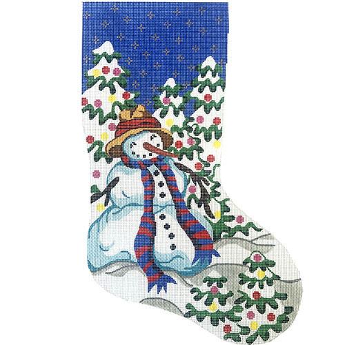 Snowman with Striped Scarf Stocking Painted Canvas The Colonial Needle Company 