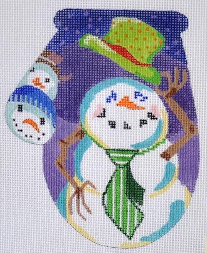 Snowman with Top Hat Mitten Painted Canvas Julie Mar Needlepoint Designs 
