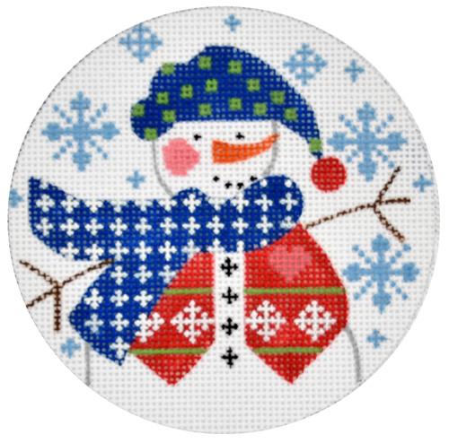 Snowman with Vest Ornament Painted Canvas Danji Designs 