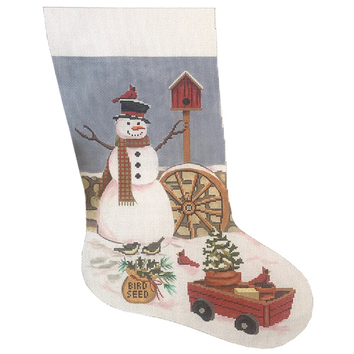 Snowman with Wagon Stocking Painted Canvas Gayla Elliott 