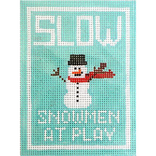 Snowmen at Play Ornament Painted Canvas Kimberly Ann Needlepoint 