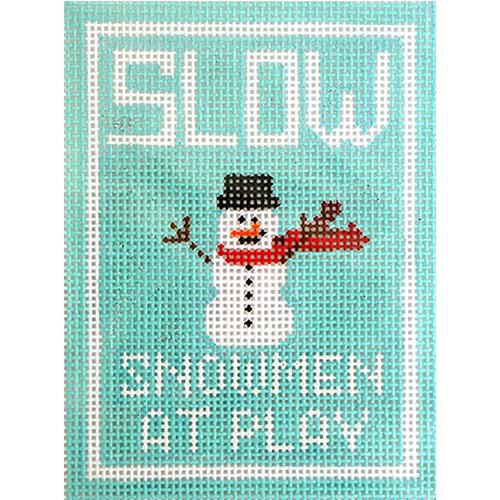 Snowmen at Play Ornament Painted Canvas Kimberly Ann Needlepoint  - 1