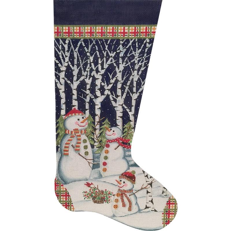 Snowmen in Trees Stocking Painted Canvas Alice Peterson 