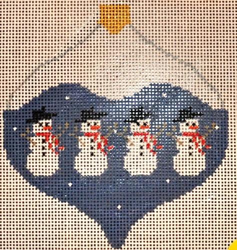Snowmen on Blue Bauble Painted Canvas Kathy Schenkel Designs 
