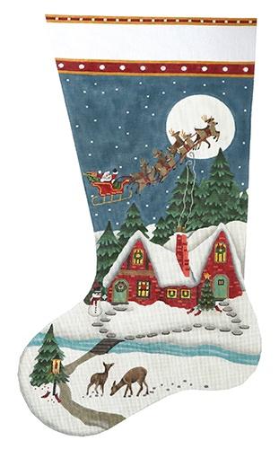 Snowy Red House Stocking Painted Canvas Melissa Shirley Designs  - 1