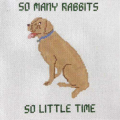 So Many Rabbits So Little Time - with Yellow Lab Painted Canvas Doolittle Stitchery 